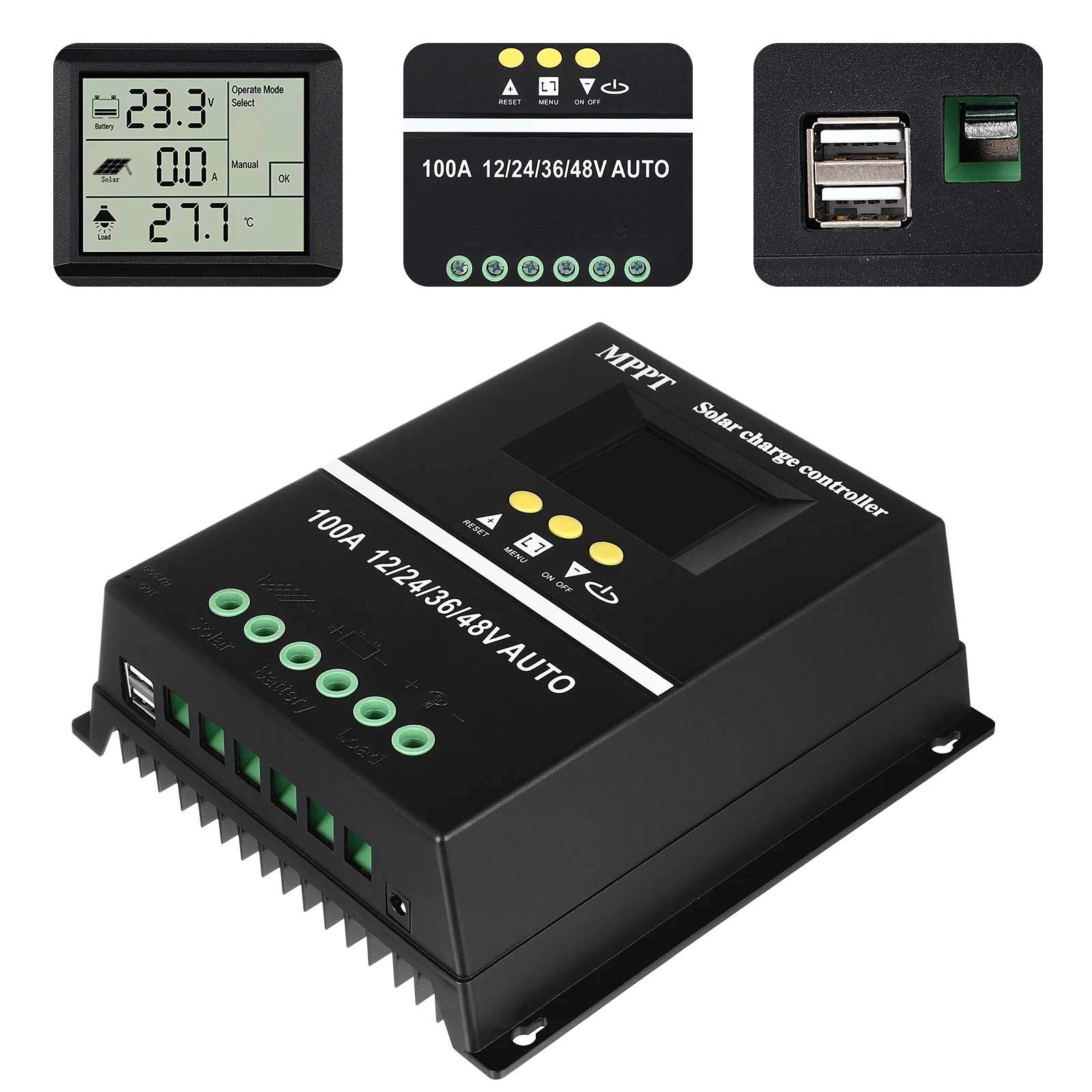 

Solar Charge Controller 12V/24/V36V/48V 100A MPPT Auto Solar Panel Controller Solar Regulator