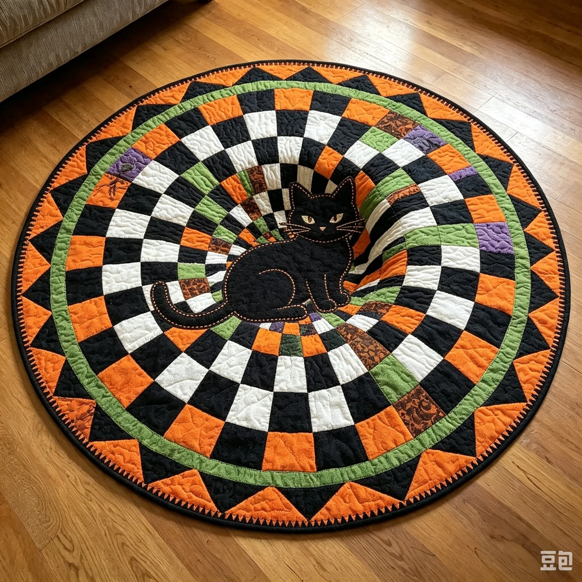 Flannel Round 2D Skeleton Trap Visual Illusion Rug Halloween Color‑Block Household Bedroom Floor Carpet