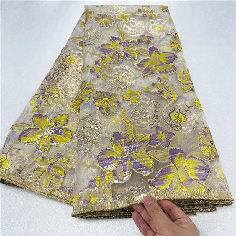 African Brocade Jacquard Lace Fabric 2024 High Quality 5Yards Net Lace French Gilding Lace Fabric For Wedding Dress 29L891402