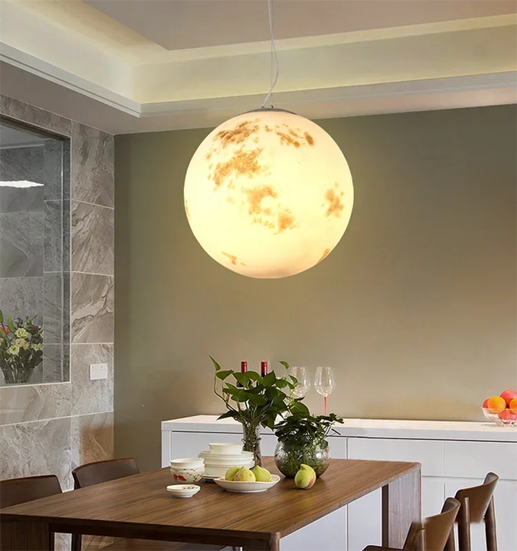 Creative Moon Pendant Lamp Modern LED Ball Hanging Lamp For Bedroom Parlor Garden Hallway Decor Nordic Planet Pendant Light