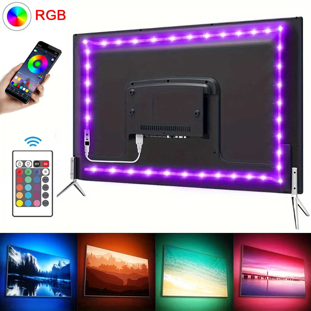 USB LED Şerit Işıklar Bluetooth Kontrolü TV için RGB Led Işıklar Esnek Şerit RGB LED Bant Kendinden yapışkanlı TV Arka Işık