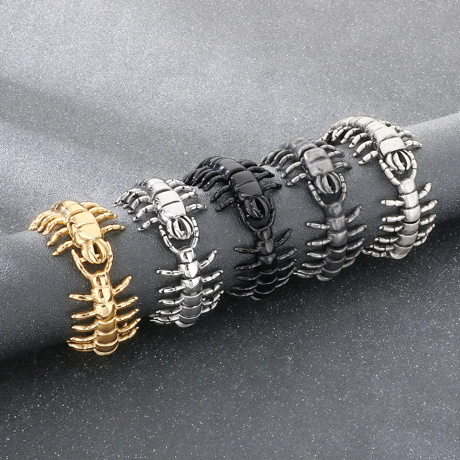 

Красочный браслет в стиле панк с изображением животного — многоножки — для мужчин — нержавеющая сталь 316L — KB29625-D