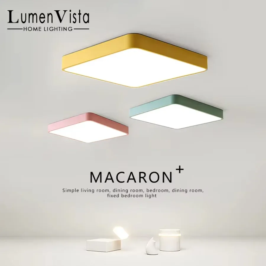 

Nordic Square LED Ceiling Light Macaron Remote Dimming Decor Lamp Living Room Bedroom Dining Room Kitchen Home Ceiling Lights