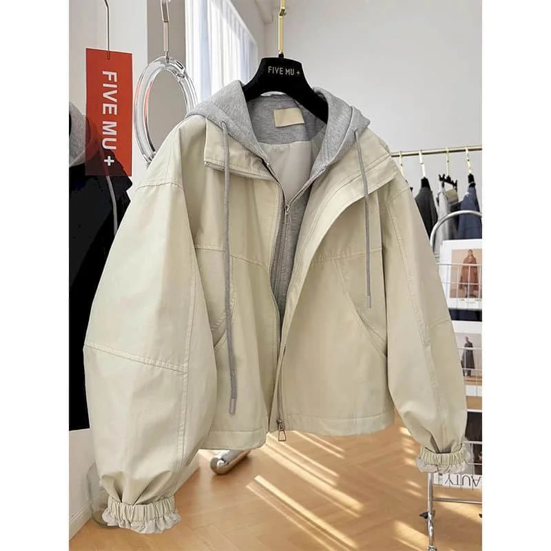 

Куртки из двух предметов в корейском стиле, свободная верхняя одежда, рабочая одежда большого размера с капюшоном, кардиганы, винтажные пальто с длинными рукавами, женские топы