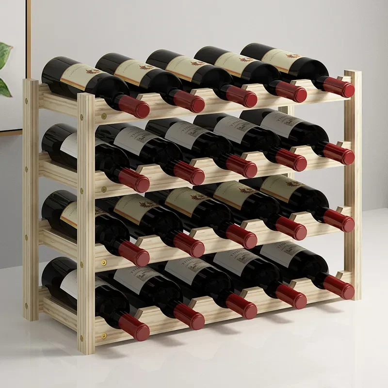 Solid Wood  Rack Cabinet Storage Bottle Holder Stand Red  Shelf Wooden Bottle Household Wine Cabinet Display Rack