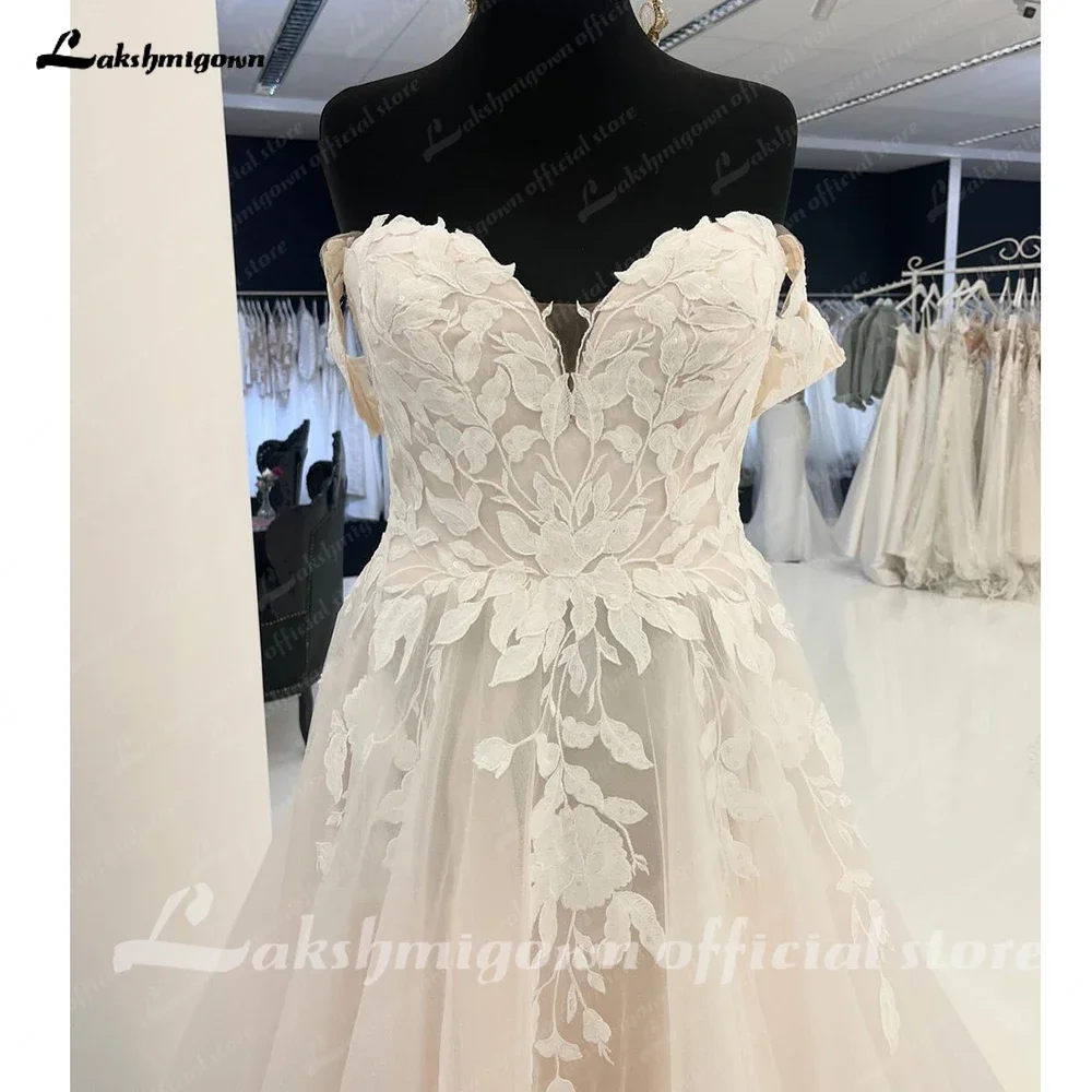 Lakshmigown Schulterfreies Hochzeitskleid mit Herzausschnitt und Spitzenapplikationen, Damen-Brautkleid mit Kurzärmeln, 2025 Brautkleid nach Maß – Detail 6