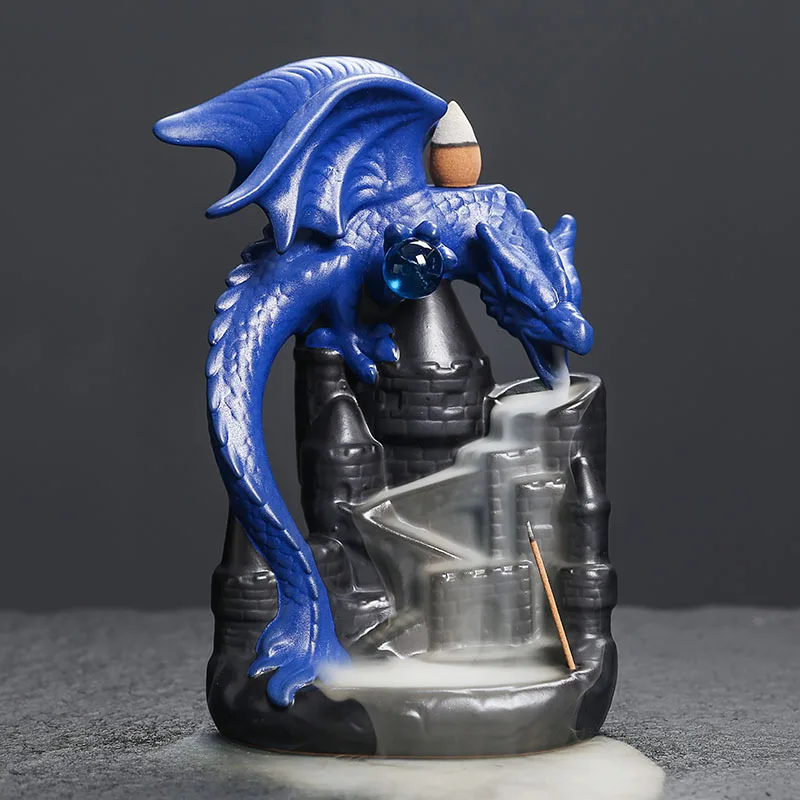 

Ceramic Backflow Incense Burner Winged Dragon Castle Home Decor Creative European Style Ornament