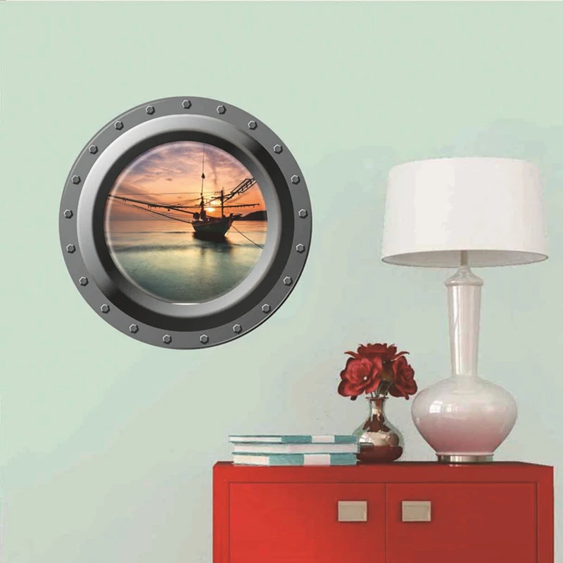 Submarine Window Sunrise Sea View Walls Art Pirate Ship Vinyl Porthole Stickers for Home Decoration Aesthetic Rooms Appliance