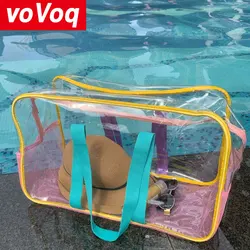 Korean Version of Large Capacity Travel Handbag with Color Stitching Vacation Beach Jelly Waterproof Swimming Transparent Bag