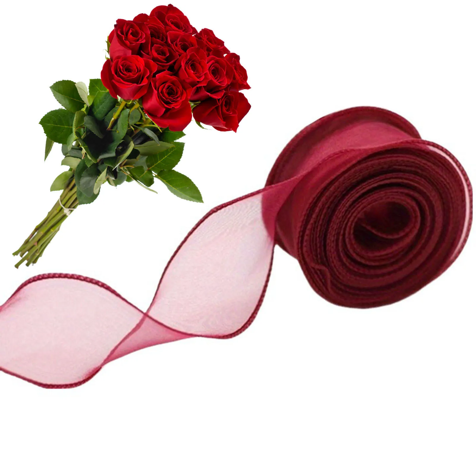Elegant Organza Ribbon Fish Tail Wavy Edge for Bouquet Cake Wrapping Gift Decor DIY Crafting Supplies 4.2cm x 9m Roll
