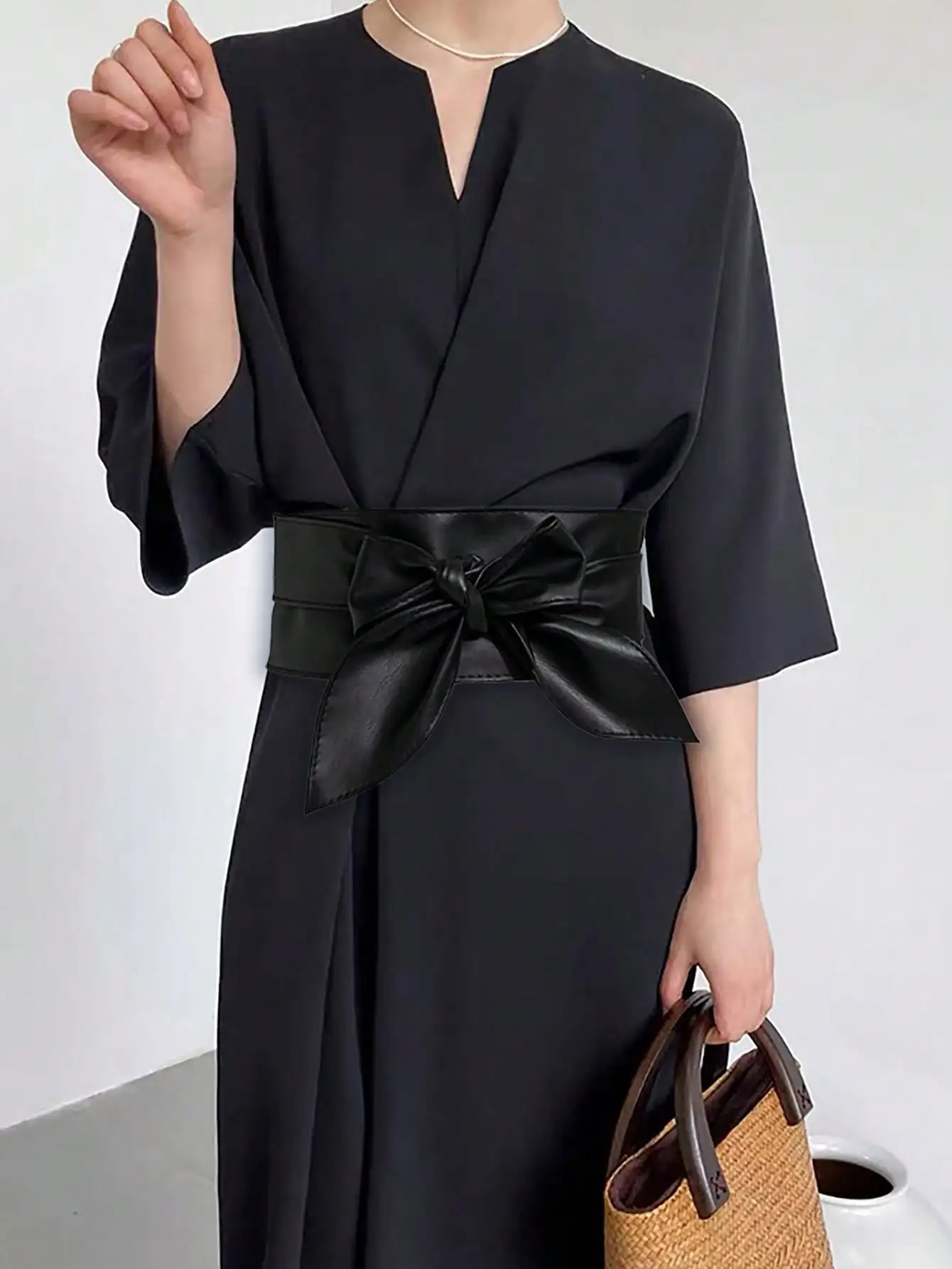 1pc Women's Soft And Versatile Bowknot Waist Belt With Long Ties