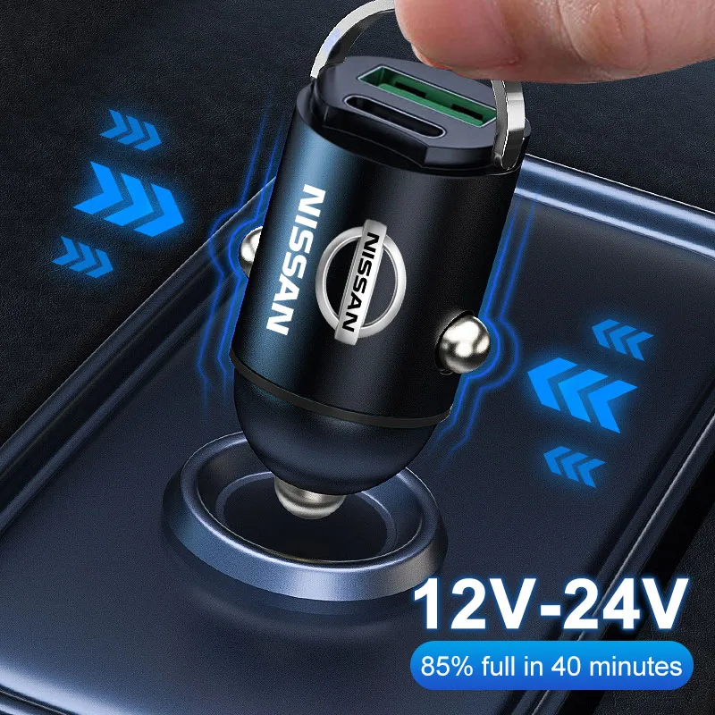 Car Charger USB Type-C Fast Charging Power Adapter Nismo Badge For Nissan Qashqai X-Trail Leaf Murano Pulsar Teana Tiida Micra