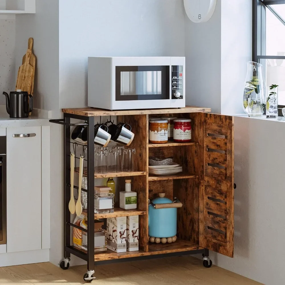 

Kitchen Island with Charging Station and Wheels, 31.5 Inch Kitchen Cart Cabinet with Shelves, Removable Cart Handle Cup Hook