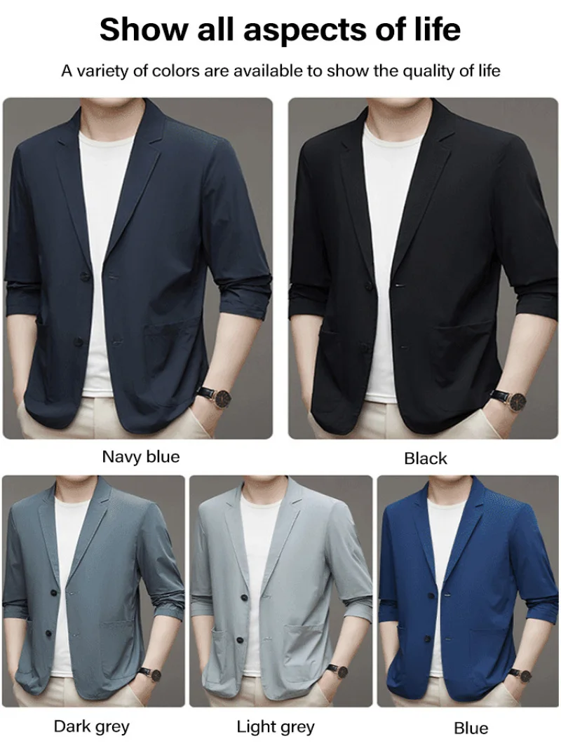 Korean Men\'s Suit Male Casual Slim Fit Business Jacket Spring Autumn Anti-Wrinkle Versatile Ultra-Thin Breathable High-Elastic