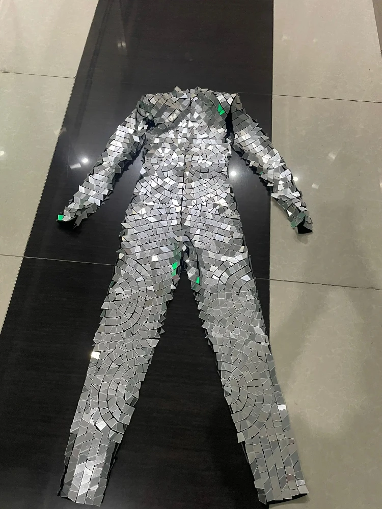 Silver Mirror Women Sequins Jumpsuit Gogo Stage Show Costume Pole Dance Clothes Women Lens Bodysuit Bar DJ Performance