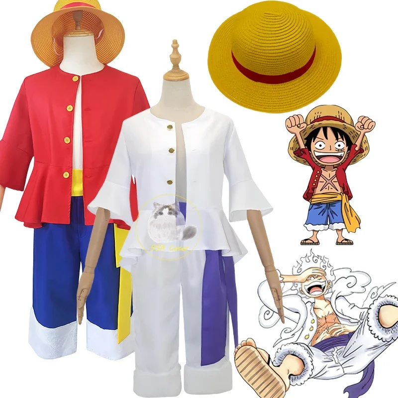 Bear House Monkey D Аниме 111PIECE Косплей Луффи Красные Белые Костюмы Шляпа Хэллоуин Карнавальные Костюмы для A2025 PPT01..