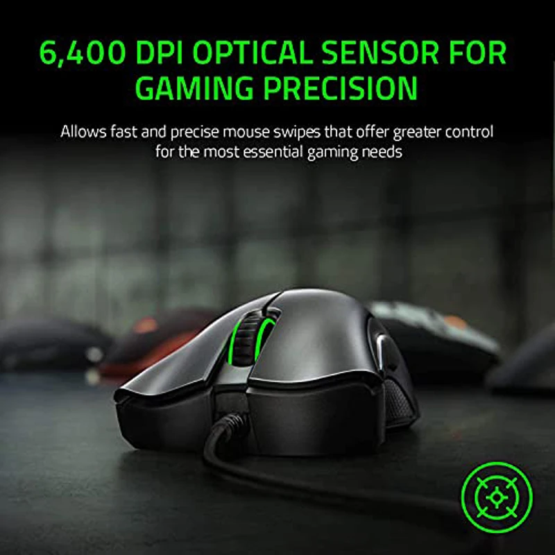 Razer DeathAdder Essential Gaming Mouse: 6400 DPI Optical Sensor 5 Programmable Buttons Mechanical Switches Rubber Side Grips