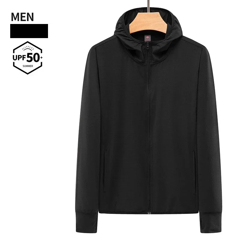 Summer UPF 50+ UV Proof Men Skin Coats Stand Collar Breathable Light&Thin Cool Sunscreen Clothing Casual Jackets Plus Size