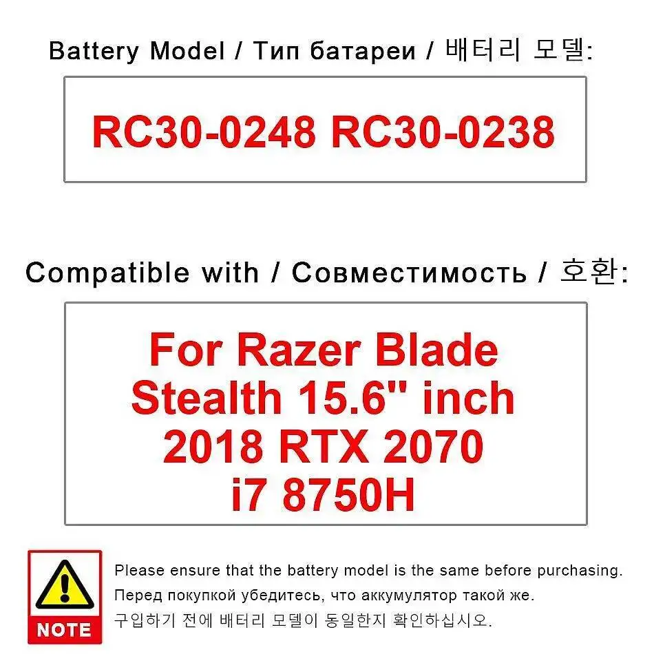 

RC30-0248 RC30-0238 5209Mah Laptop Battery For Razer Blade Stealth 15.6 2018 Rtx 2070 I7 8750H High Capacity