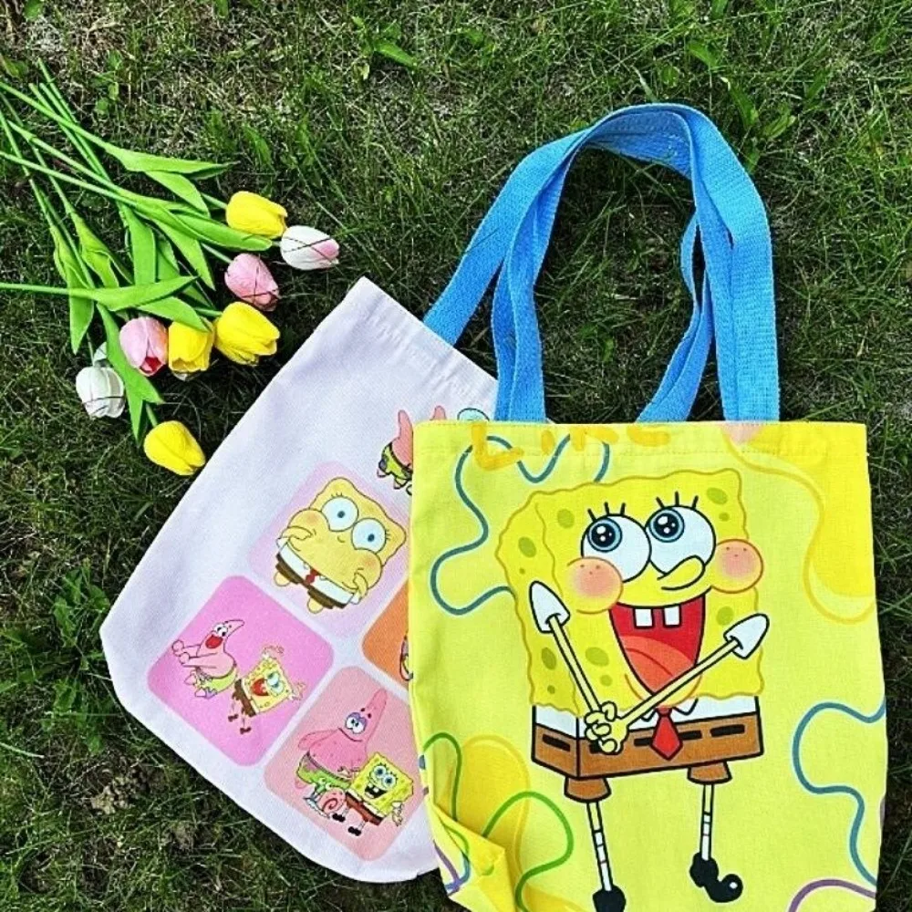 

SpongeBobs SquarePants Large Capacity Canvas Tote Bag Cute Cartoon Handbag Shoulder Book Bag Students Tutoring Supplies Storage