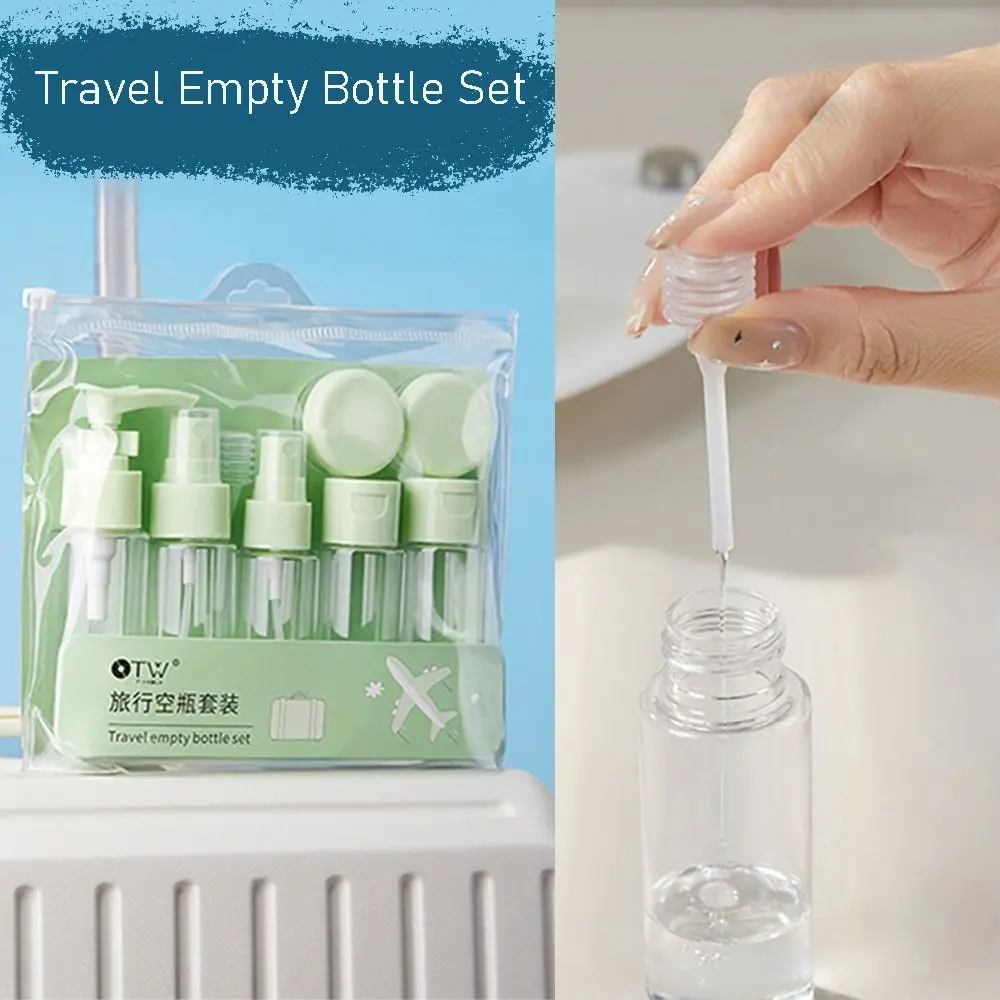 

5/9pcs Soft Travel Empty Bottle Set Refillable Silicone Refillable Bottle Green Color Squeeze Tube Lotion Container