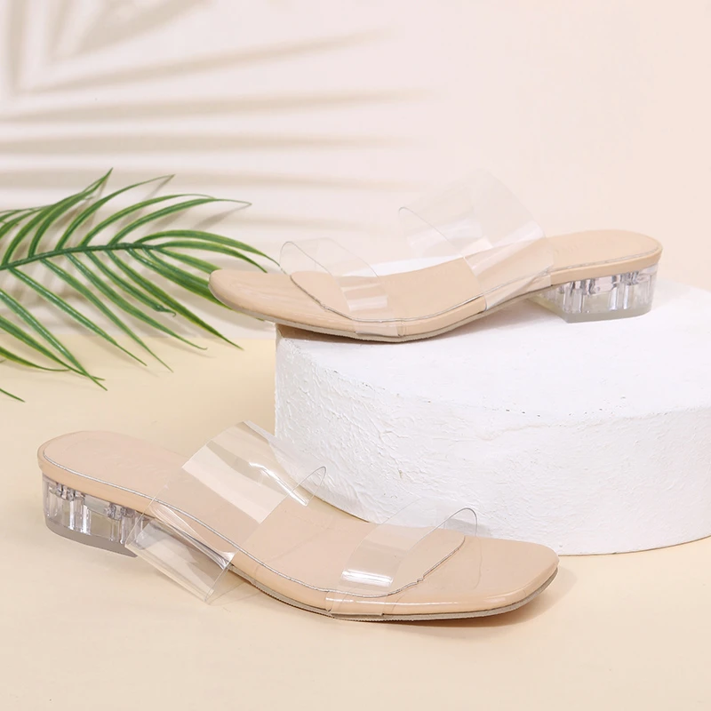 Fashion Summer Women Sandals Shoes Luxury Beach Ladies Clear Sandal Comfortable Woman Transparent Elegant Medium Heels Slippers