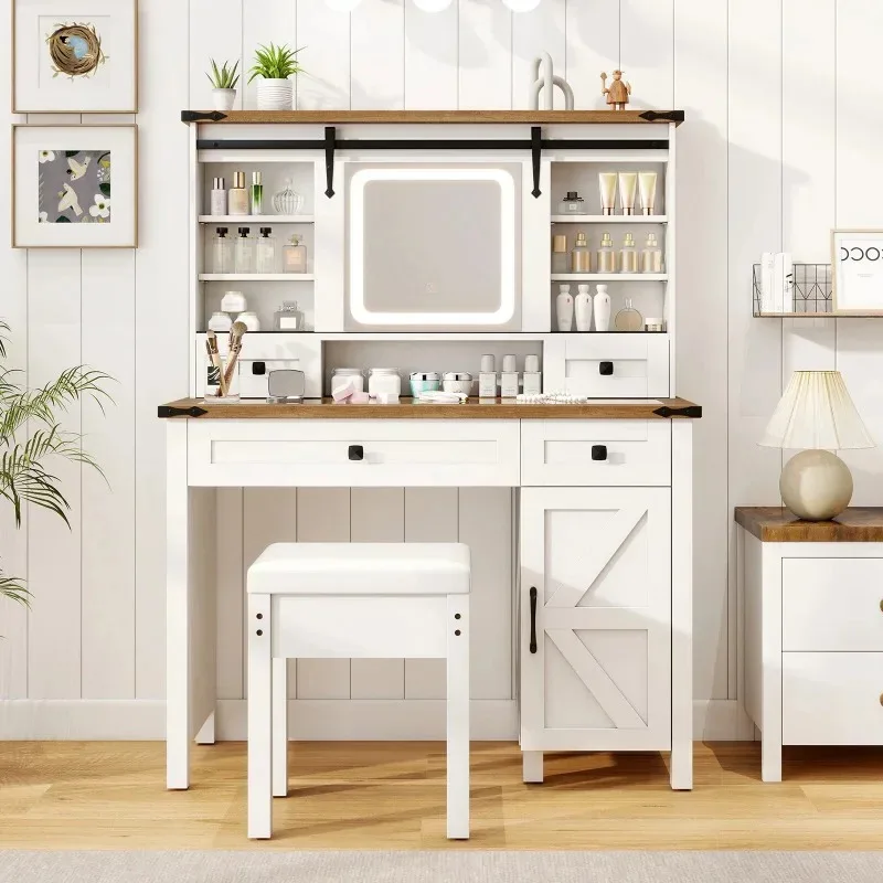 Stylish and Practical Makeup Table with 1 Tabletop, 1 Cabinet, 4 Drawers, and 6 Open Shelves to Keep Your Room Tidy