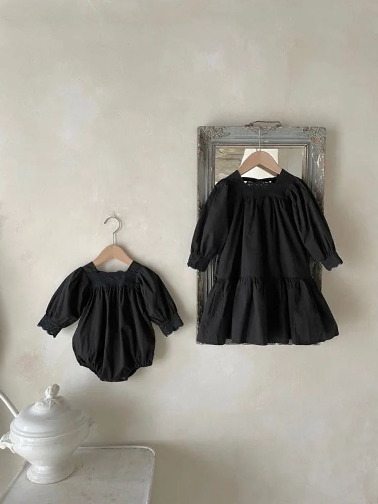 Sisters Clothes Set Spring Autumn Toddler Long Sleeve Baby Cotton Dress Newborn Solid Girl Suit Baby Girl Cute One-piece