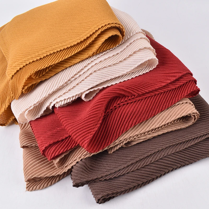 Autumn and Winter New Solid Color Monochrome Cotton and Hemp Pleated Scarf Korean Version Foreign Style Shawl for Women