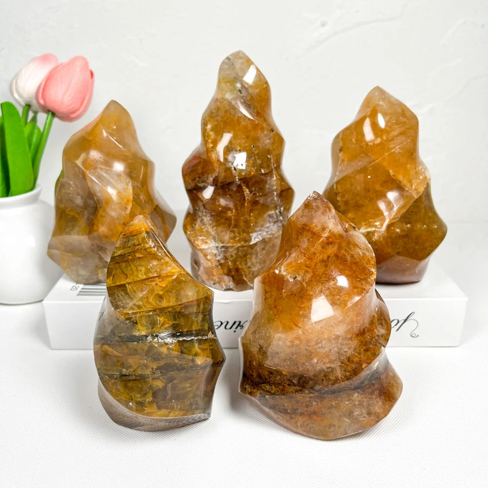 Natural Yellow Fire Quartz Torch Raw Crystal Healing Energy Stone Home Decor Meditation Aid Chakra Balancing Gift for Women