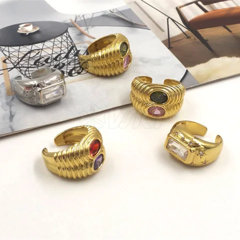 WT-MR039 Fancy Luxury Double Different Colored Zircon Paved Ring With Fine 18k Gold Plated For Unisex Party Jewelry