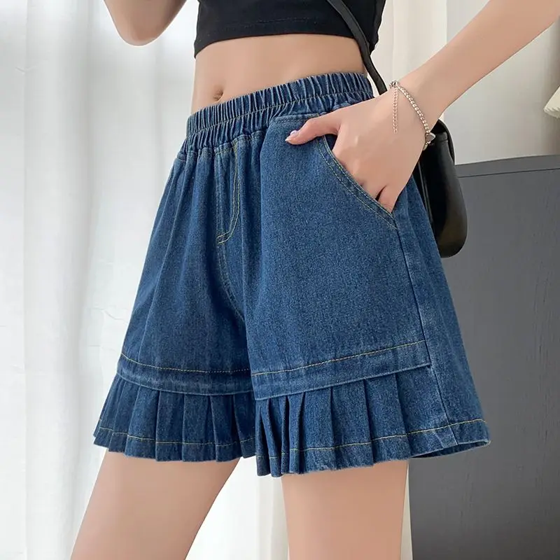 Denim Wash Loose Straight Shorts 2024 Spring/Summer New Korean Versatile Casual Age Reducing Wide Leg Pants