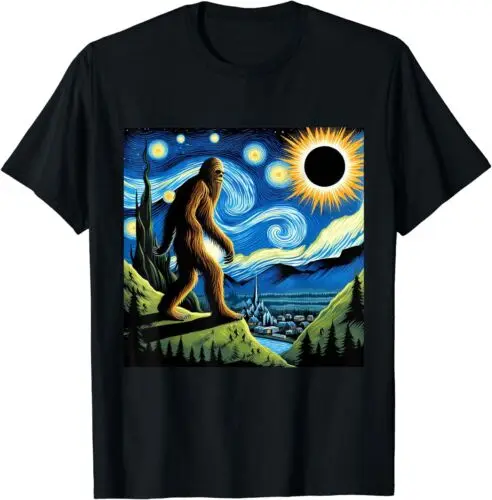 Bigfoot Total Solar Eclipse 2024 Van Gogh Starry Night Unisex T-Shirt