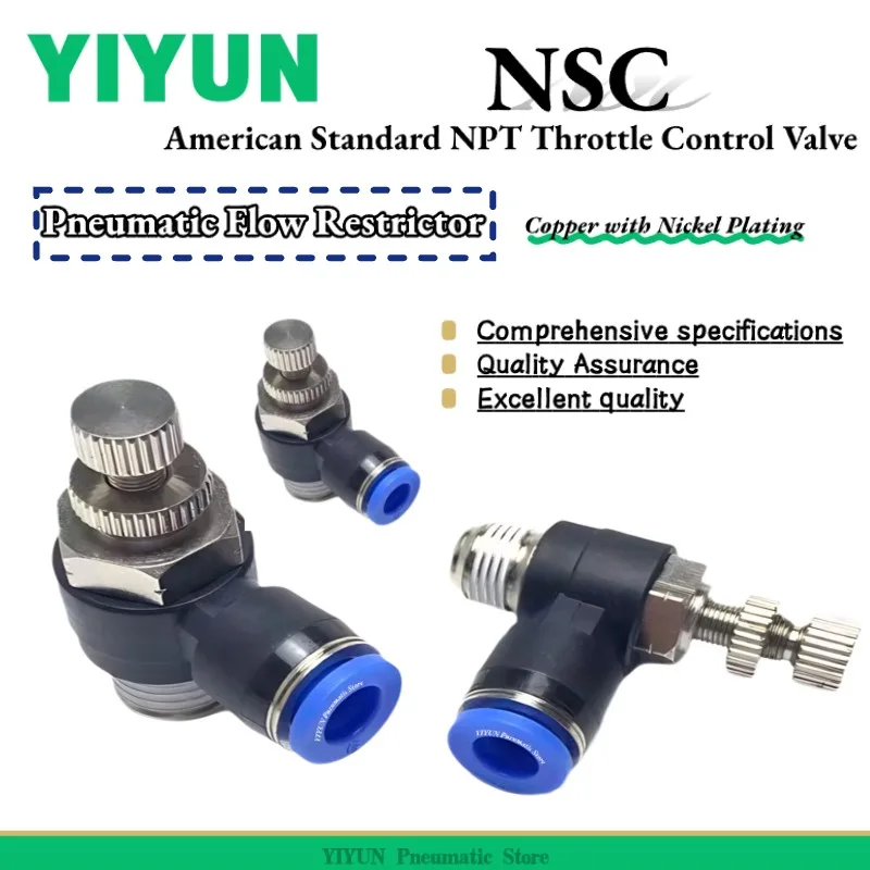 

20PCS American Standard NPT Throttle Control Valve Pneumatic Flow Restrictor NSC5/32-N01[NPT1/8] NSC series YIYUN