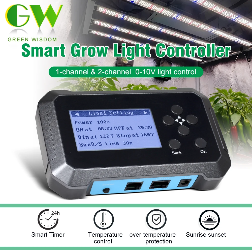 0-10 فولت التحكم في الضوء الوقت والتحكم المستمر في درجة الحرارة 1 و 2-قناة حماية من درجة الحرارة الزائدة الذكية تنمو ضوء المراقب المالي #1