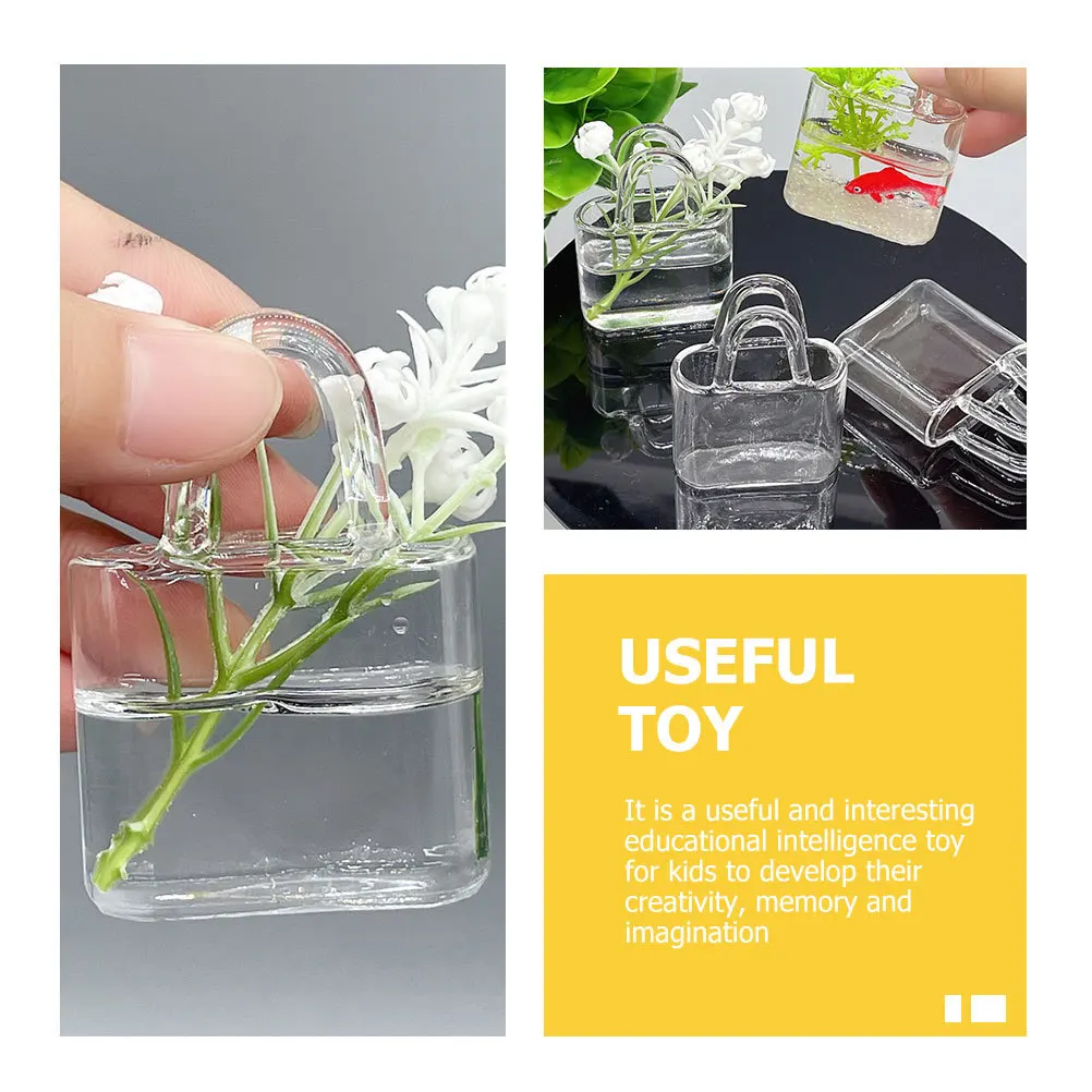 مزهرية زجاجية صغيرة على شكل حقيبة يد، زخرفة تعليمية صغيرة خفيفة الوزن للأطفال، ديكور منزلي لخزان الأسماك المصغر