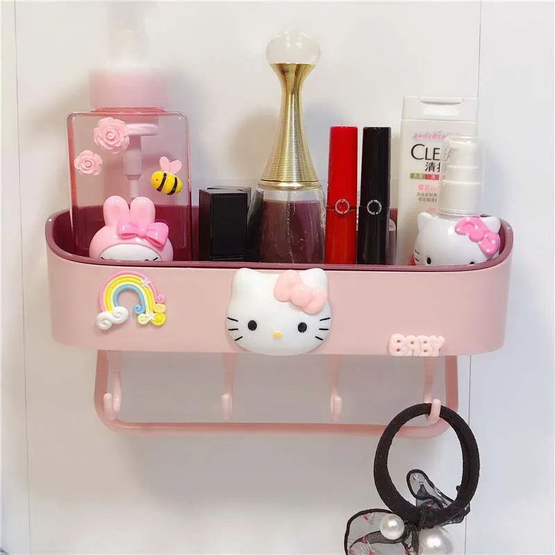 Sanrio Storage Rack Hello Kitty My Melody Cartoon Creative Bathroom Storage Box Punch-Free Storage Rack Towel Hook Student Gift