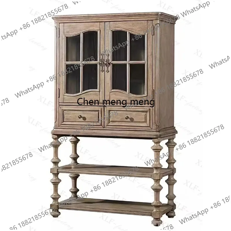 

French solid wood retro old dining side cabinet modern simple wine cabinet European engraving