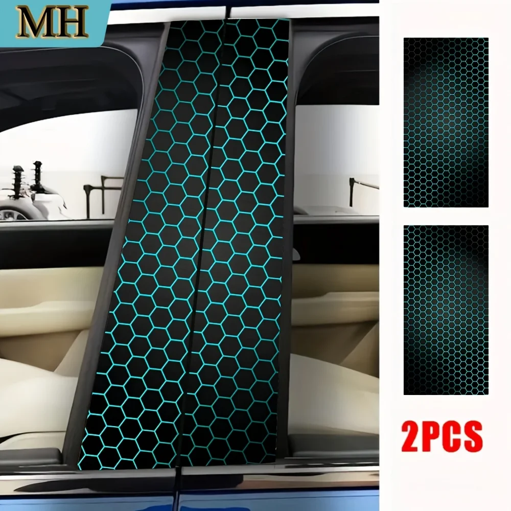 

2pcs of Car Sticker Honeycomb Pattern Door Post Sticker Self-adhesive Waterproof Semi-glossy B-pillar Protective Film One-time