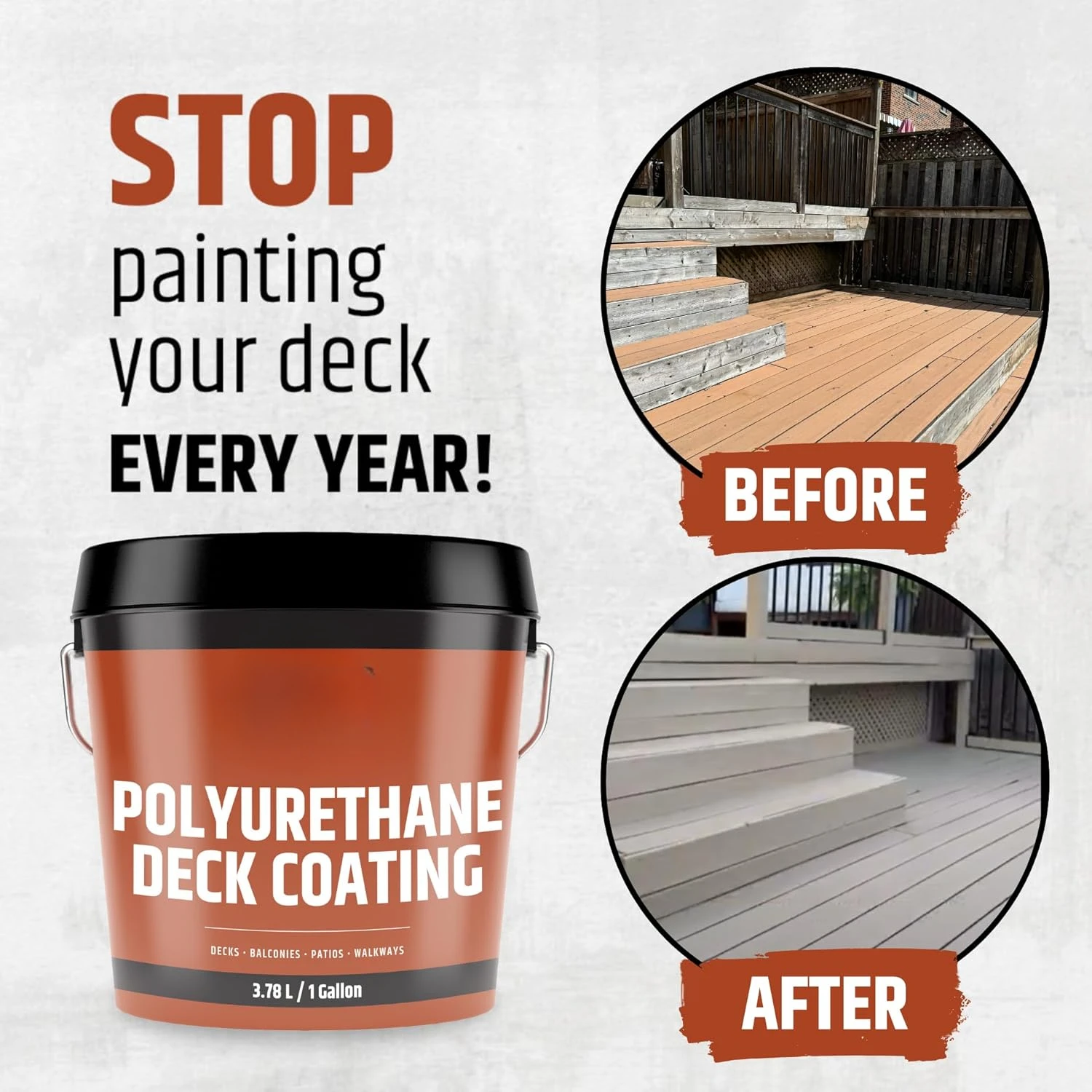 Textured Polyurethane Deck Coating - Solar Protection Deck Sealant, Non-Toxic Multi-Surface Waterproofing Membrane