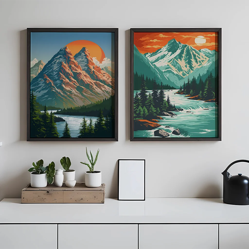 

Modern Retro Mountain Landscape Wall Art Canvas Painting Prints Home Wall Decor Bedroom Living Room Office Vintage Poster Art
