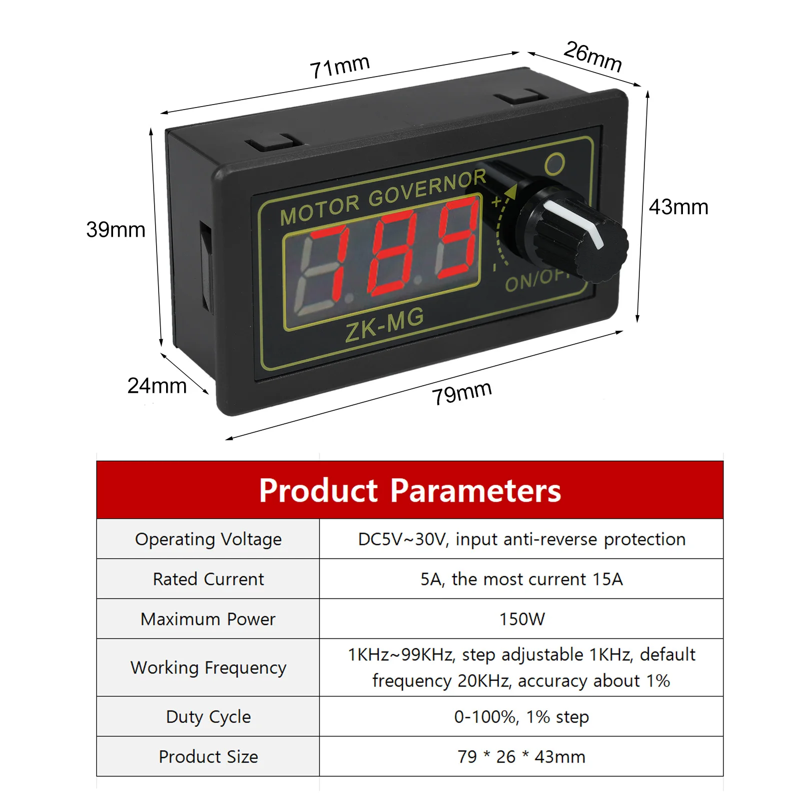 PWM DC Motor Speed Controller Switch PWM Motor Driver DC 5-30V 150W Adjustable Speed Regulator with Variable Rotary Switch