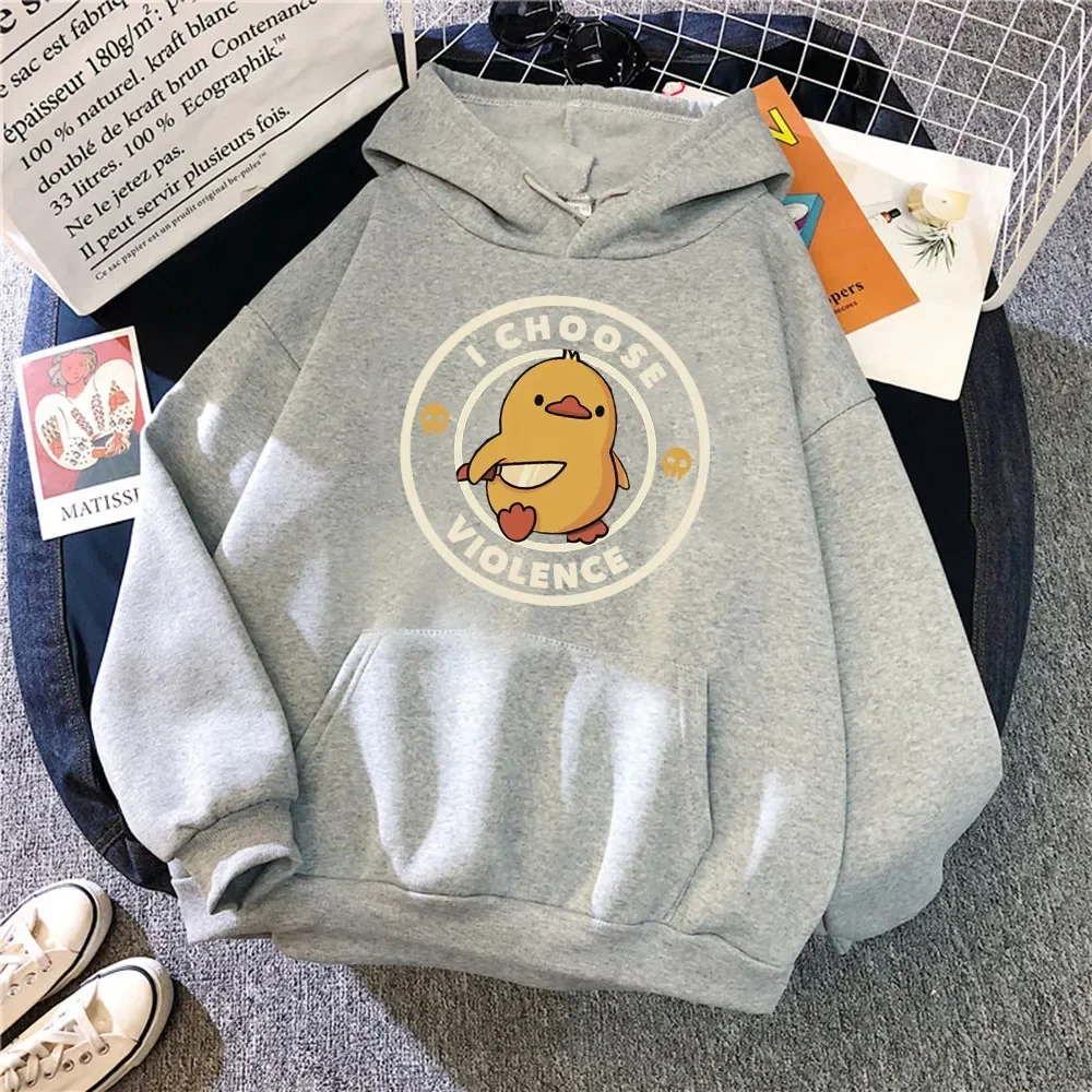 I Choose Violence Funny Duck Print Hoodie Cartoon Men Women Long Sleeve Hooded Humor Slogan Streetwear Tracksuit Humor Hoodie