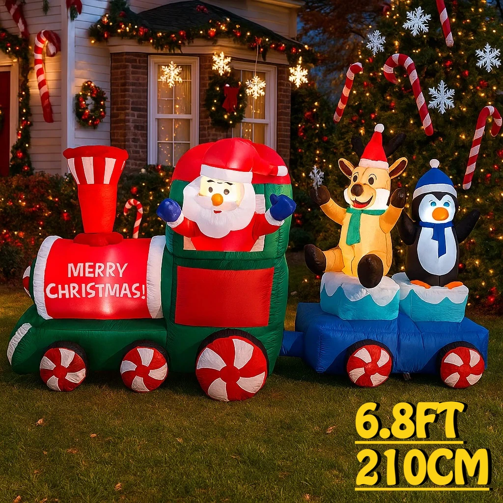 

6.8FT Santa Claus Reindeer Penguin Train Inflatable Lights Christmas Decorations Outdoor Home Yard Holiday Party Xmas Ornaments