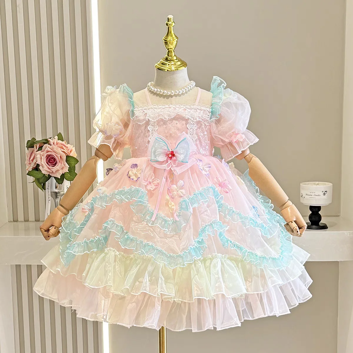 New style princess dress for girls - summer purple, pink children's rainbow dress, fluffy skirt, performance outfit