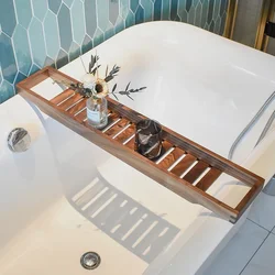 Ins Luxury Shelves Creative bathroom storage board Personal solid wood bathtub rack Japanese style retractable bathhouse slab