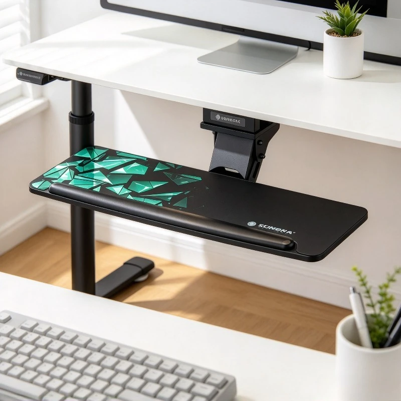 Keyboard Tray Adjustable Under Desk Mount Mouse Pad Organizer for Gaming Office Computer Desk Workstation Home Setup Kit Plus