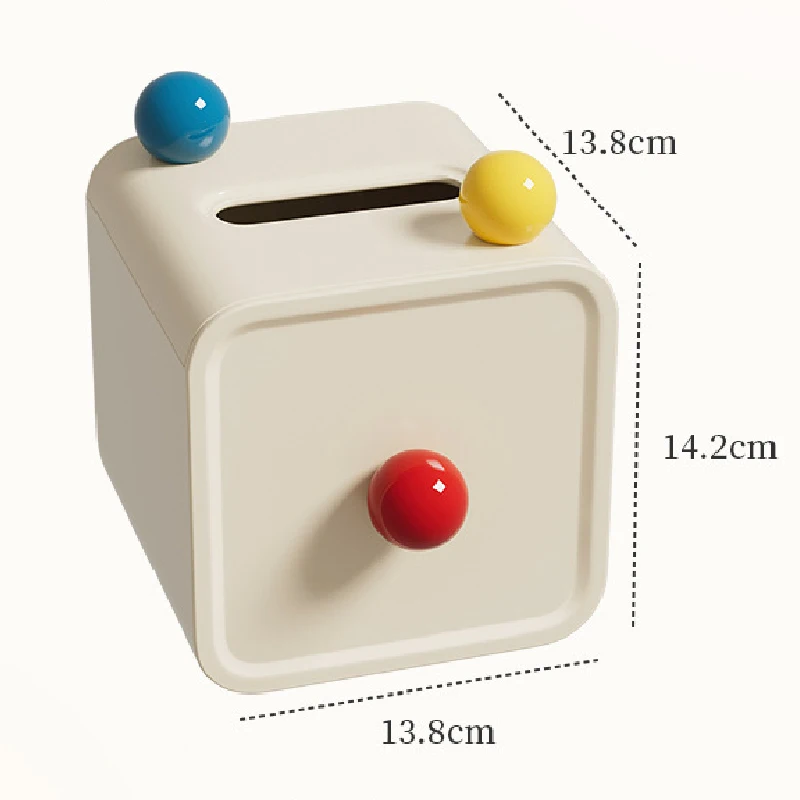 Cream Color Square Tissue Box Decoration Living Room Bathroom Napkin Box Plastic Color Ball with Lid Drawer Paper Roll Paper Box