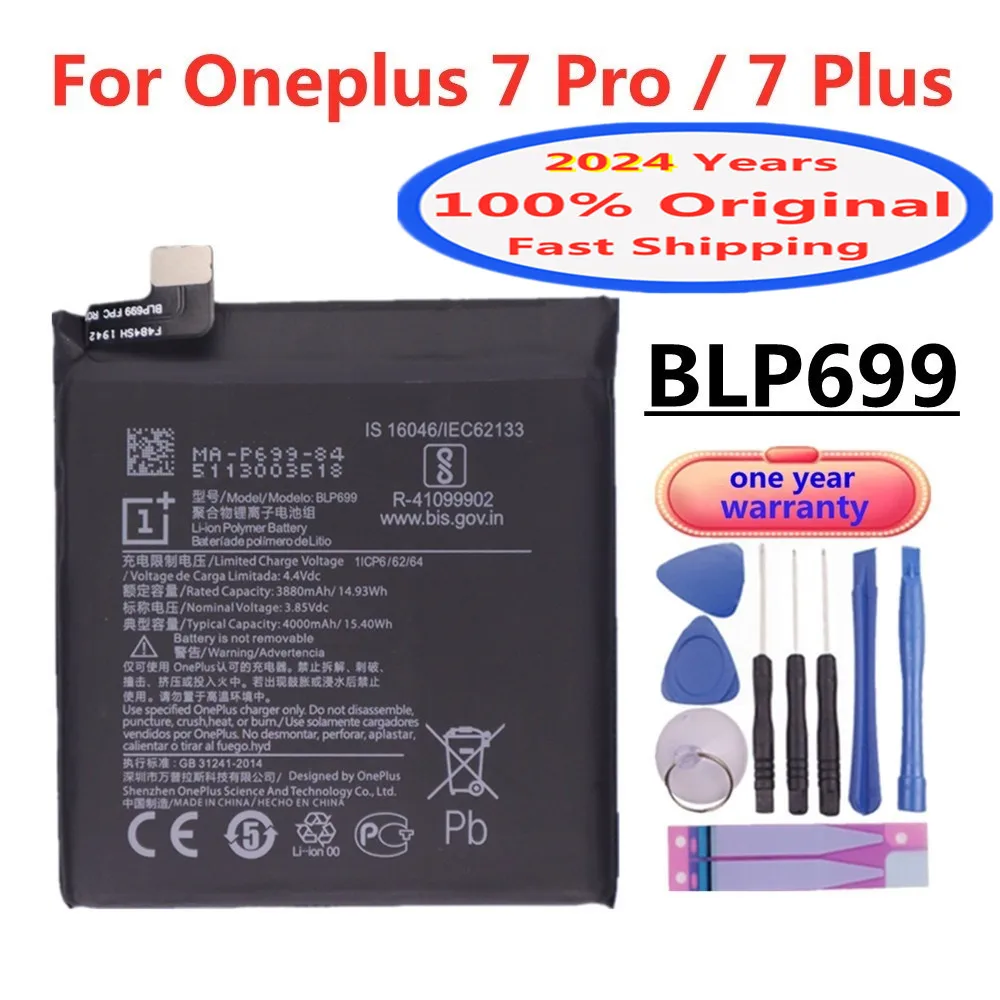 2024 Years 1+ Original Battery BLP699 For oneplus 7 Pro / 7 Plus 7Pro 7Plus High Capacity 4000mAh Mobile Phone Battery + Tools