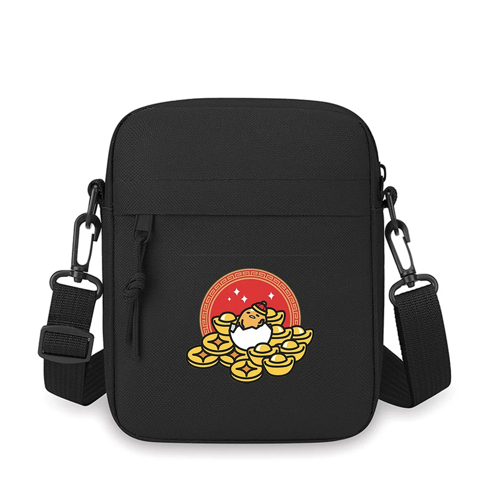 

Egg yolk in coins,festive hat,red circle Men Crossbody Bag Single Shoulder Women Cartoon Anime Film Printing Design Unisex